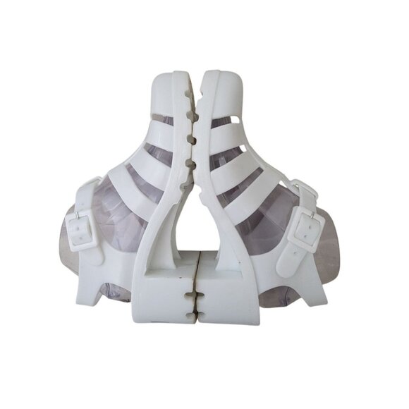 DOLLY MIX White Jelly Platform Strappy Sandals Chunky Heel Women's Sz 8.5 - Picture 4 of 9